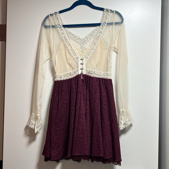 Free People V for Victorian Lace Long Sleeve Jacquard Mini Dress - Picture 5 of 12